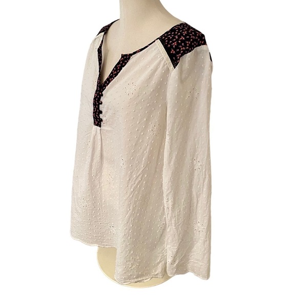 MATILDA JANE EMBROIDERED SPLIT NECK POINTELLE COTTON BLOUSE SIZE LARGE FLORAL - Picture 10 of 16